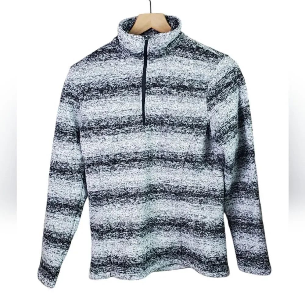 Lands' End Gray & Black Striped 3/4 Zip Pull Over